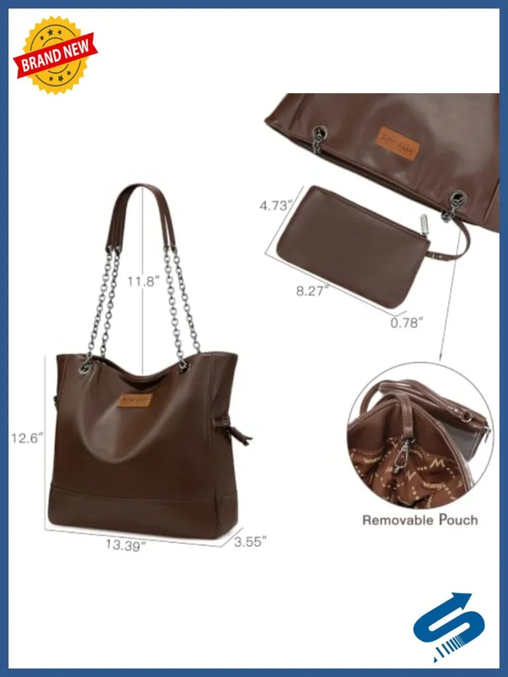 Faux Leather Drawstring Tote Bag with Removable Pouch, Magnetic Closure, Fits